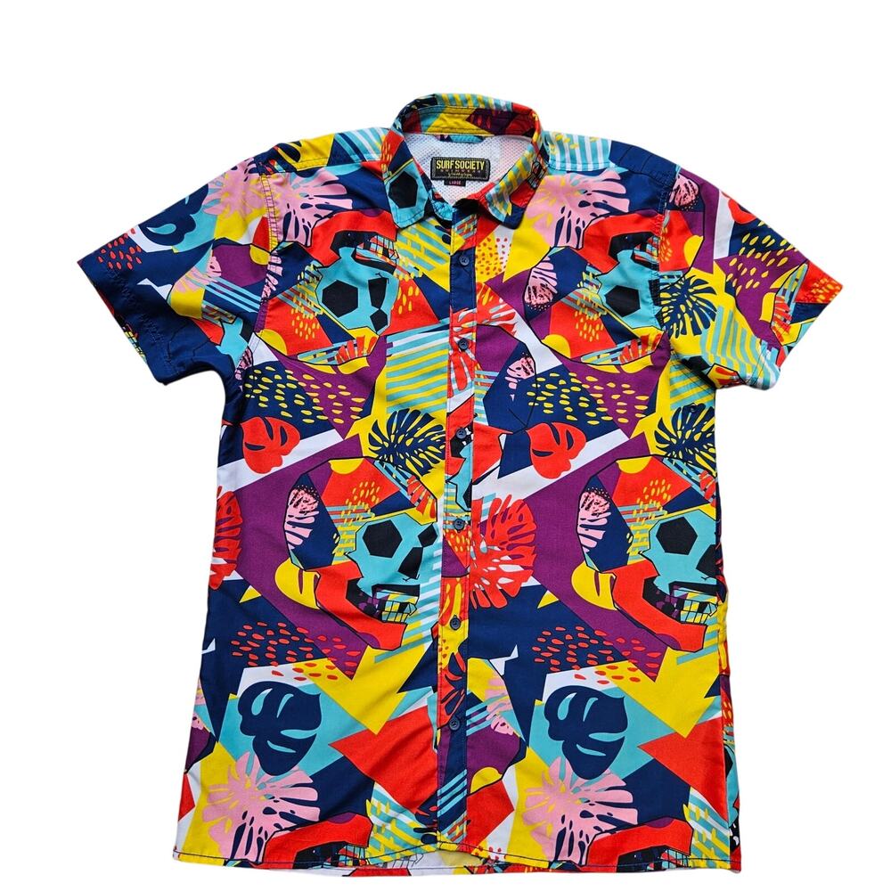 Surf Society Skull Print Button down Swimwear Large